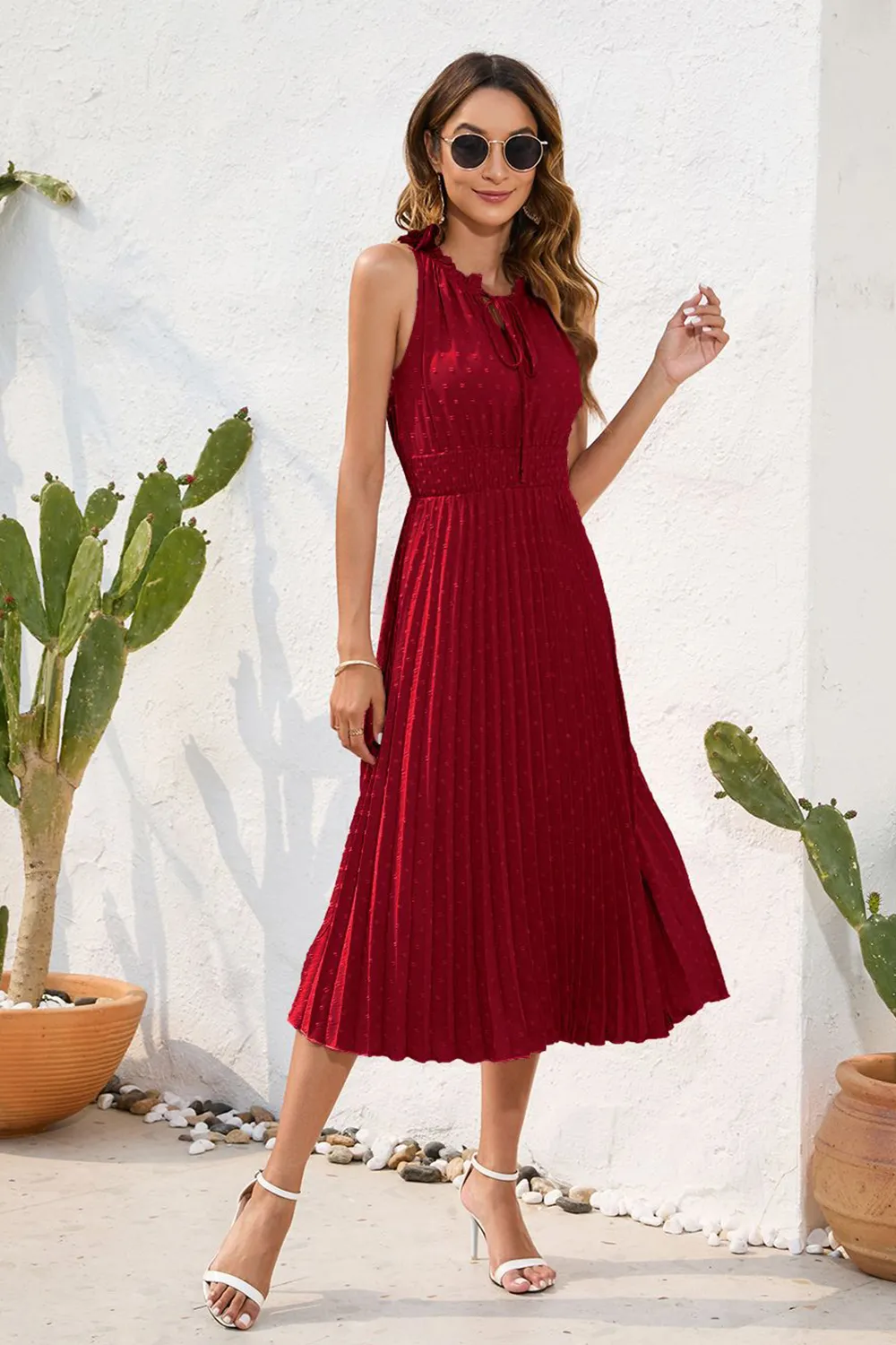 Swiss Dot Tie Neck Sleeveless Dress, image 11