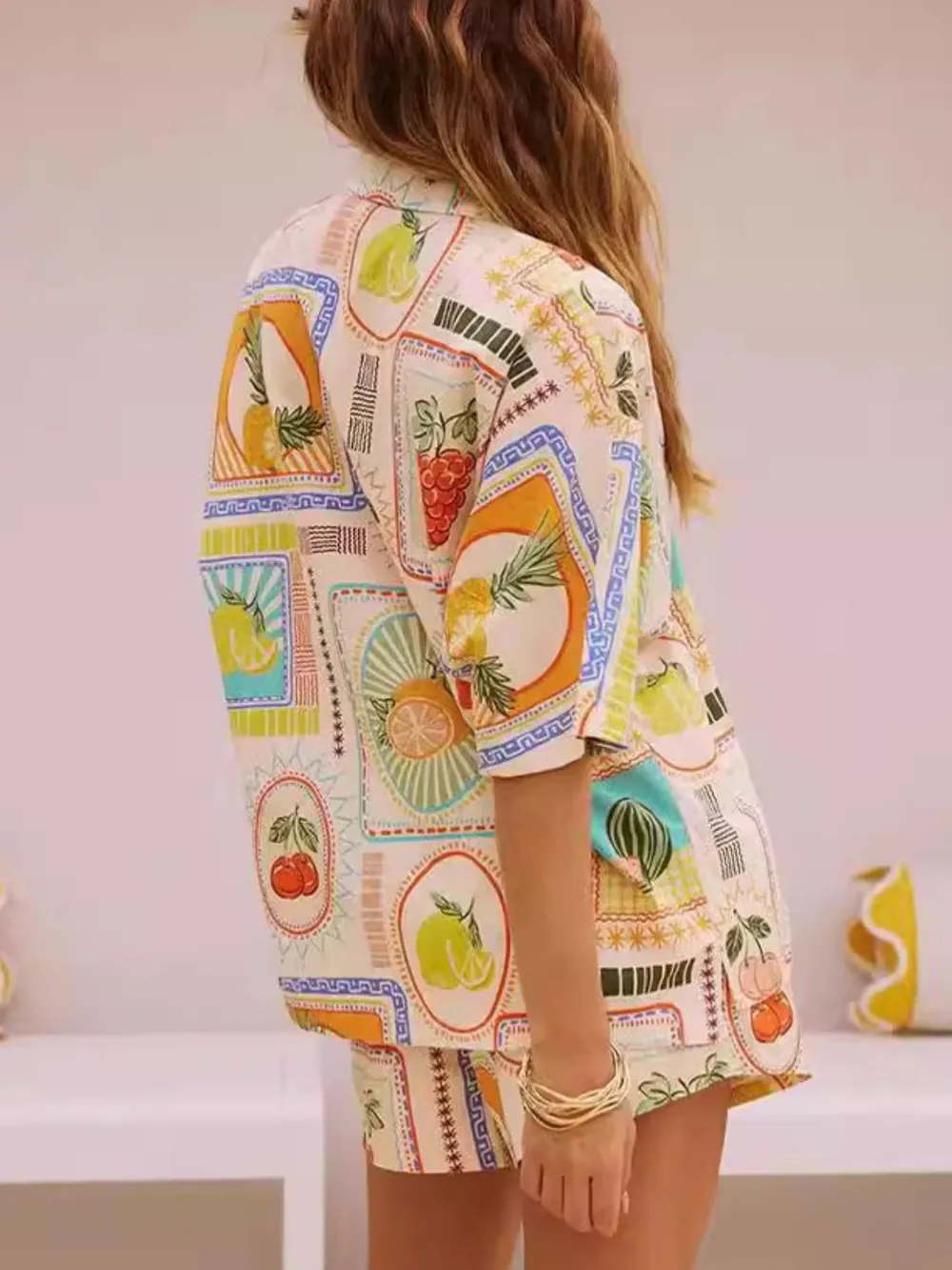 Printed Button Up Shirt and Shorts Set, image 2