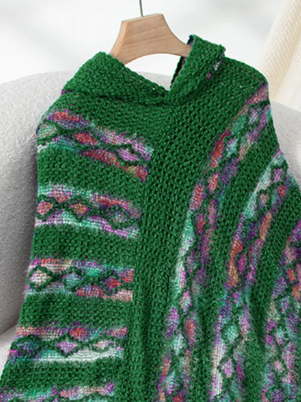 Fringe Contrast Hooded Poncho, image 7
