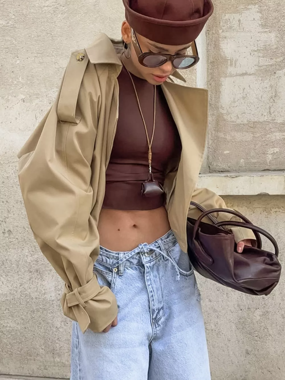 Wide Lapel Cropped Trench Coat, image 7