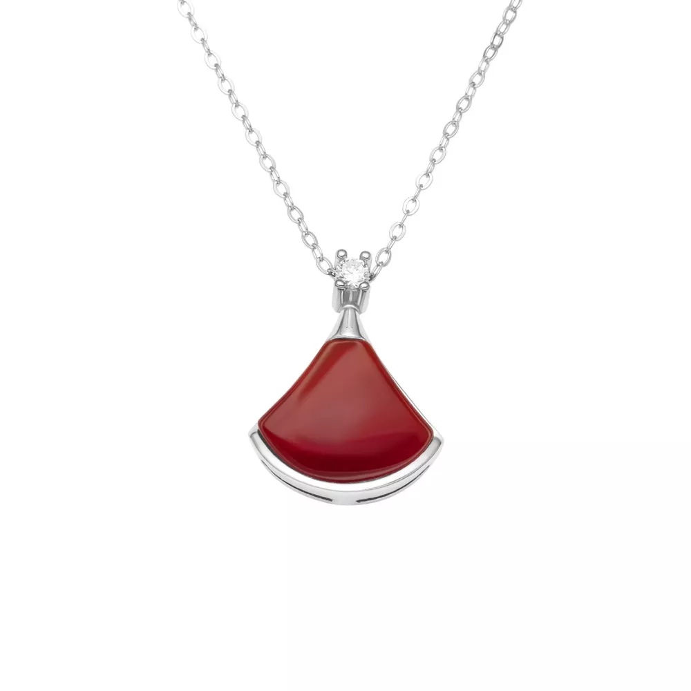 Fan-Shaped Red Agate Pendant Necklace, image 3