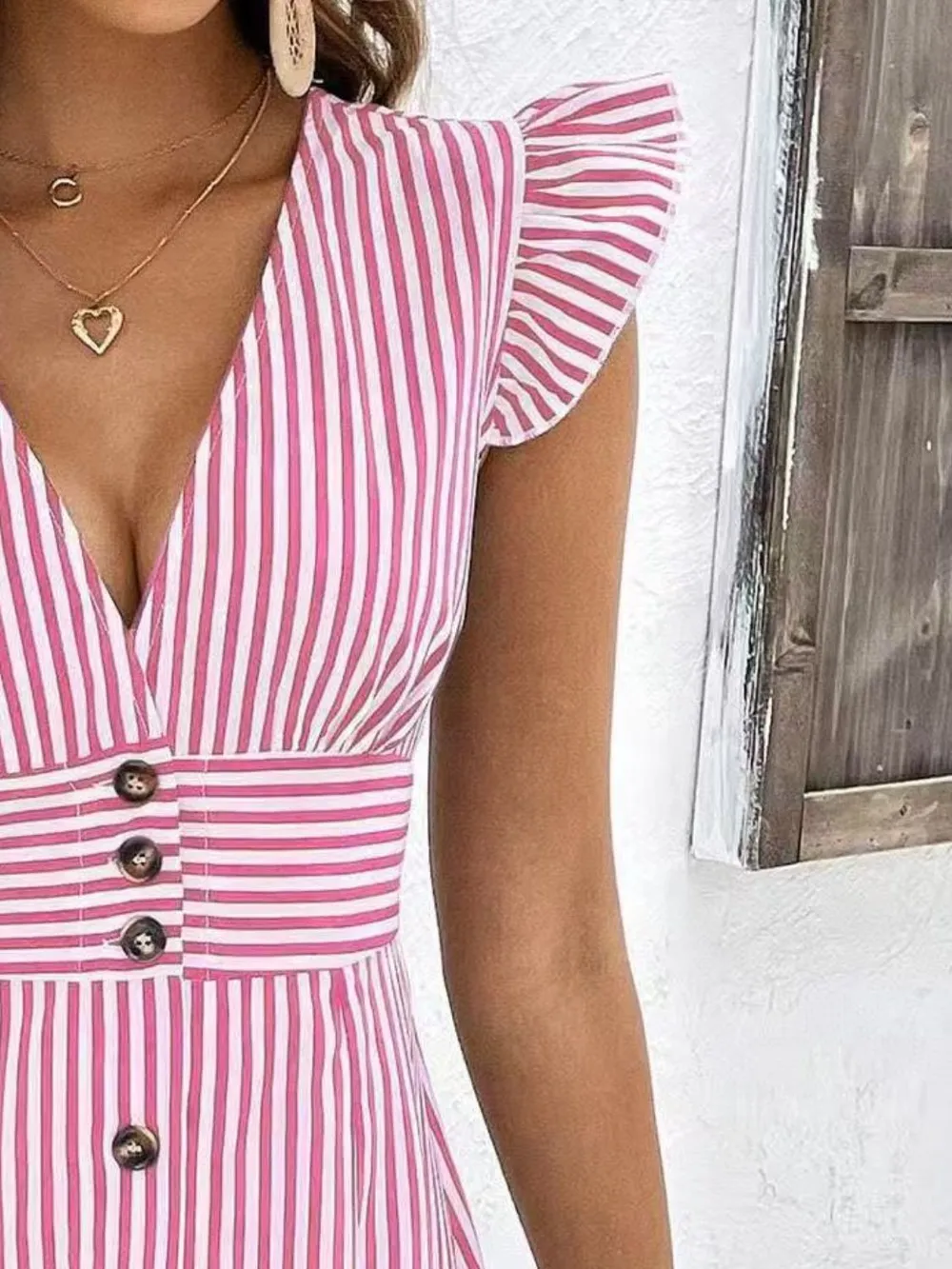 Striped Button Front Cap Sleeve Dress, image 5