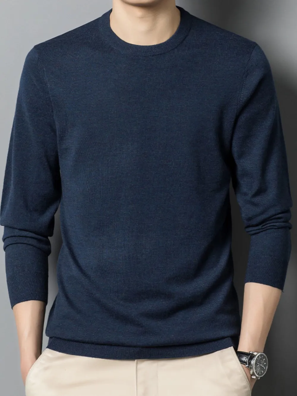 Men's Plus Size Round Neck Long Sleeve Sweater, image 7