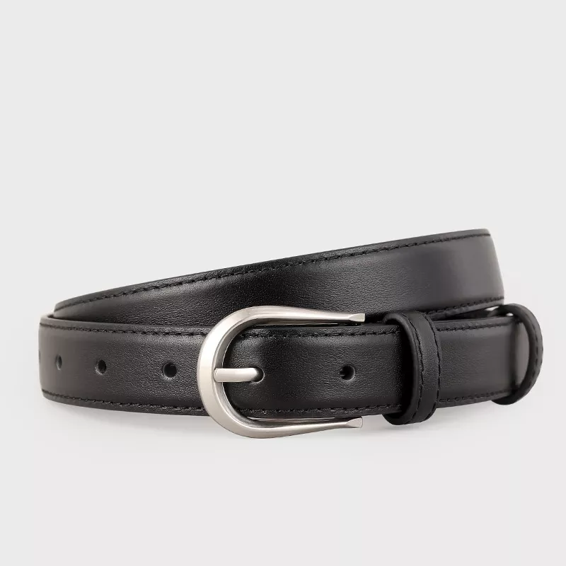 Classic Leather Belt with Silver Buckle, image 2