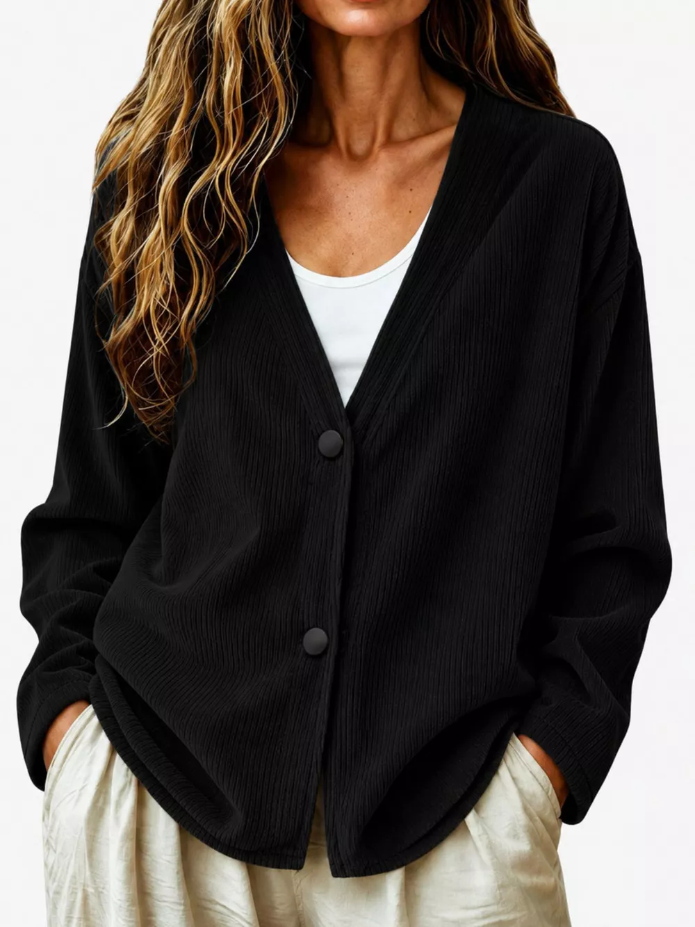 Casual Corduroy Button-Up Cardigan, image 7