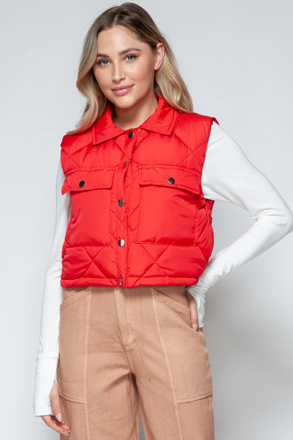 Snap Down Quilted Crop Vest, image 5