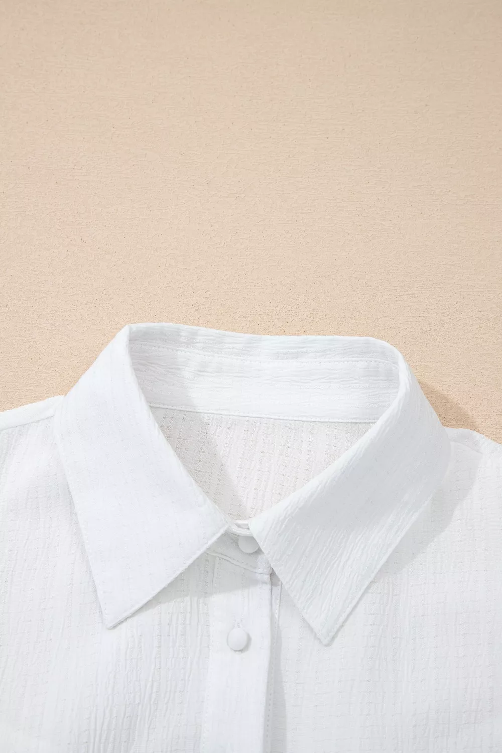 Crinkled Texture Lantern Sleeve Button Down Loose Shirt, image 3