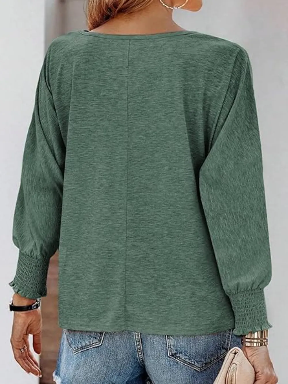 Round Neck Smocked Lantern Sleeve T-Shirt, image 16