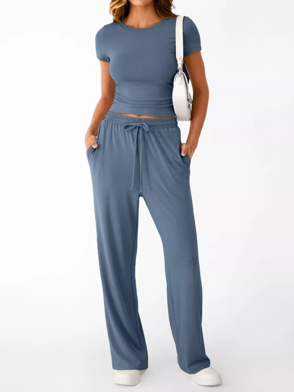 Round Neck Short Sleeve Tee and Pants Set, image 11