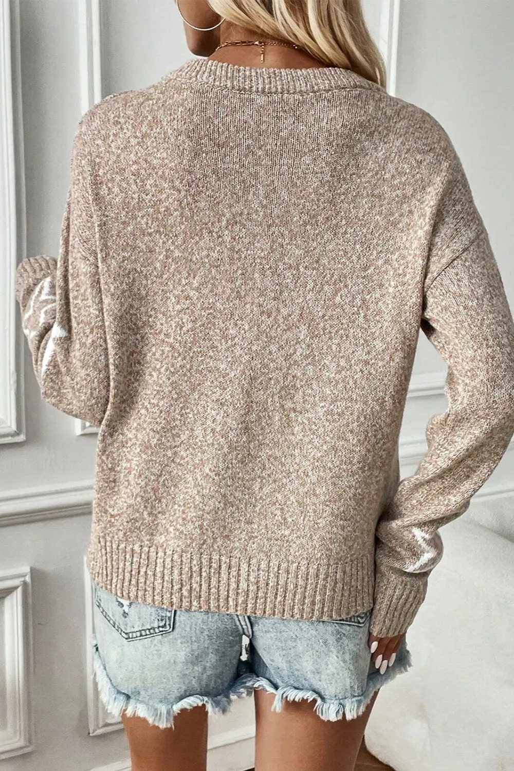 Star Round Neck Dropped Shoulder Sweater, image 4