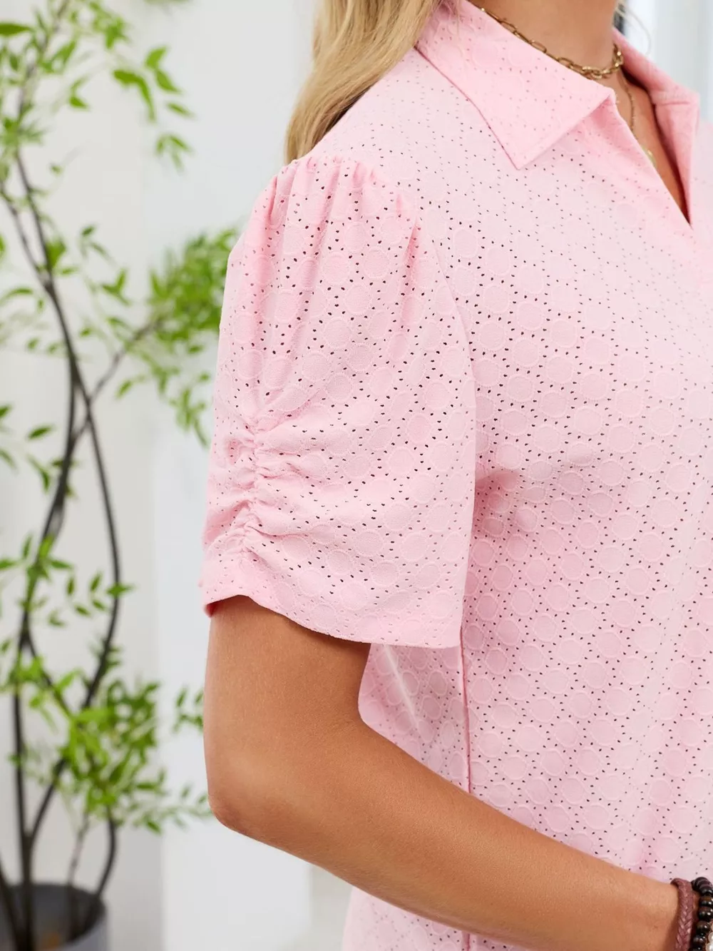 Eyelet Short Sleeve Blouse, image 6