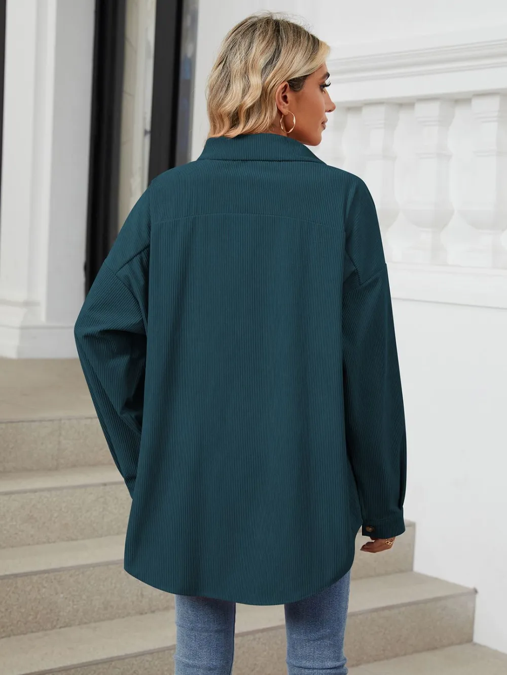 Collared Neck Long Sleeve Dropped Shoulder Shirt, image 21