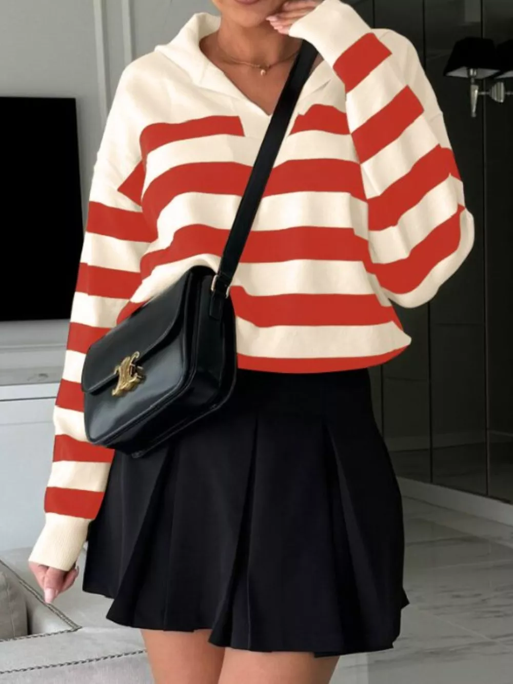 Striped Dropped Shoulder Knit Top, image 5
