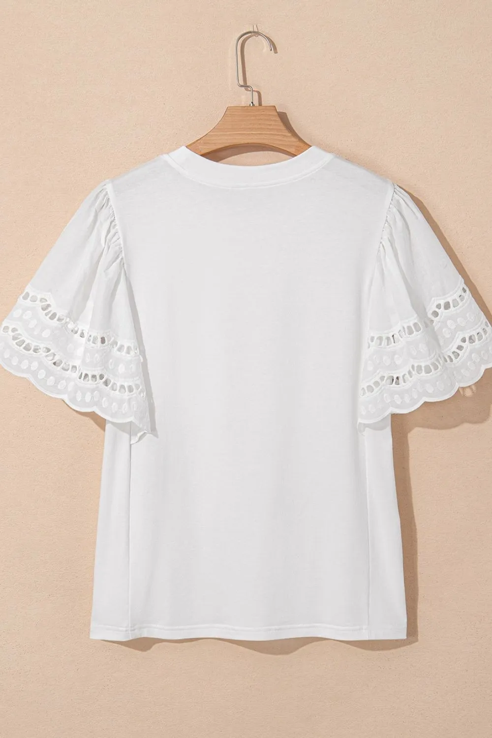 Hollow Out Embroidered Short Sleeve Round Neck Top, image 6
