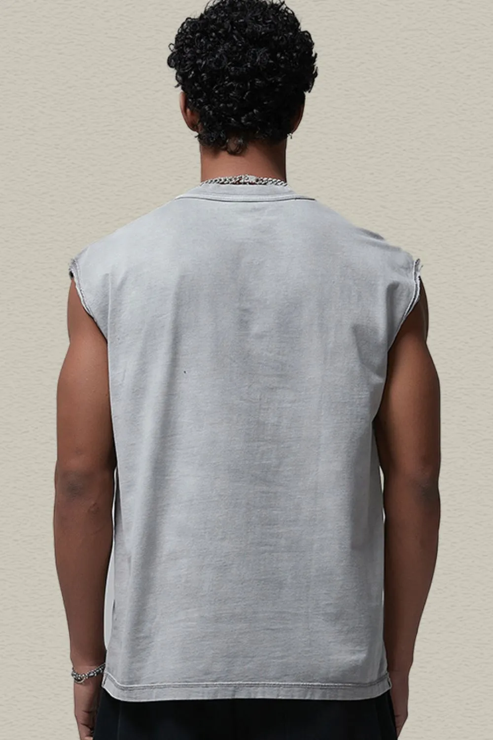 Men's Washed Round Neck Sleeveless Top, image 4