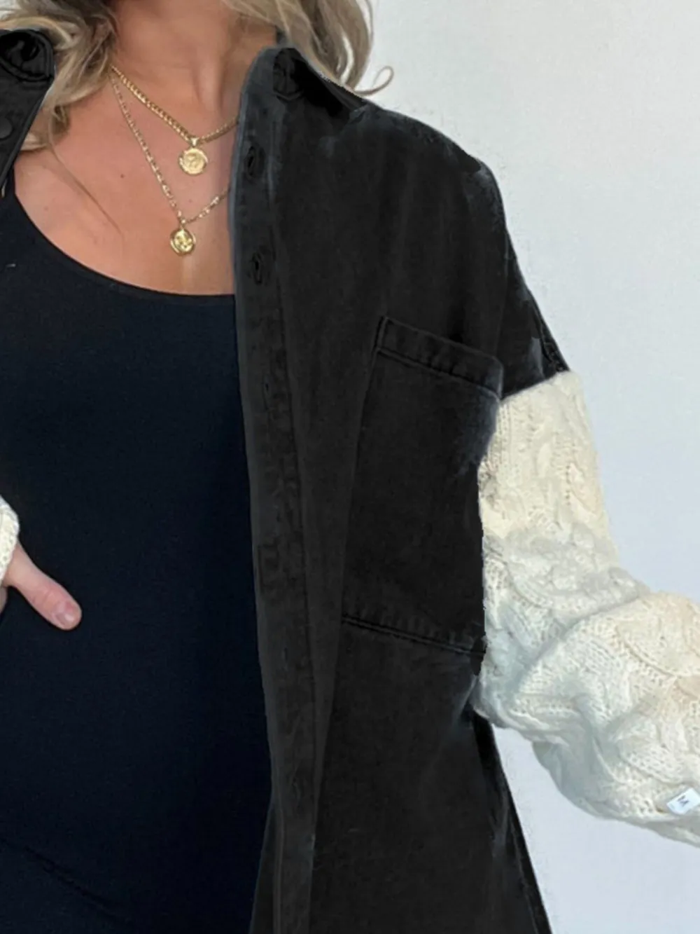 Full Size Raw Hem Button Up Patchwork Denim Jacket Plus Size, image 13