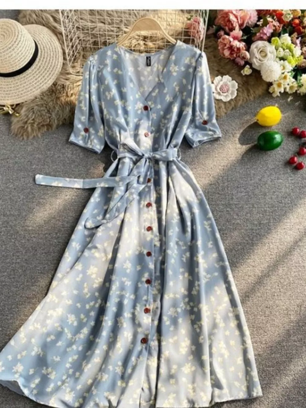 Floral Print V-Neck Midi Dress, image 32