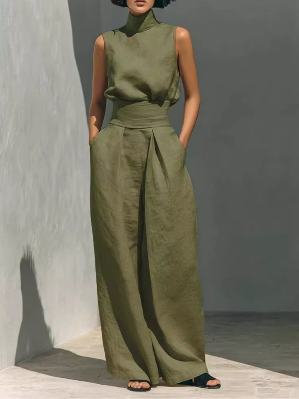 Turtleneck Sleeveless Top and Wide-Leg Pants Set, image 5