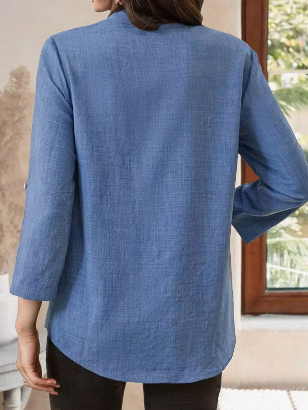 Casual Notched Roll-Up Sleeve Blouse, image 3