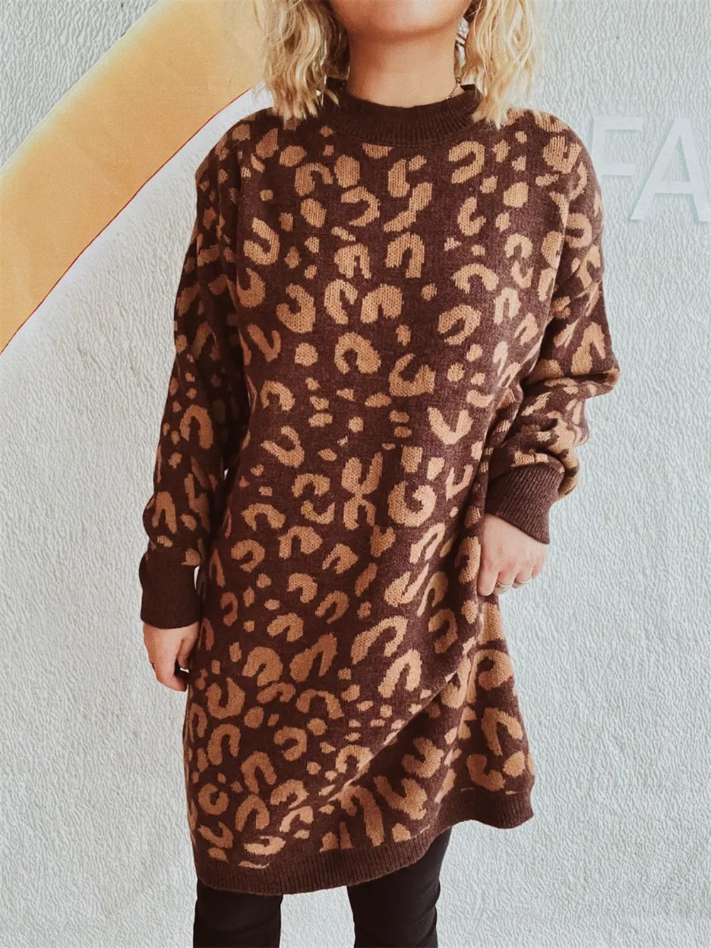 Leopard Round Neck Long Sleeve Sweater, image 2