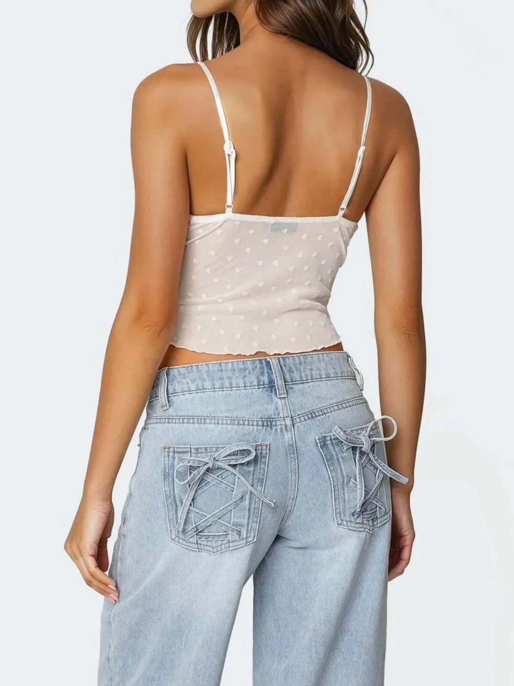 Ruffle Trim Swiss Dot Cami Top, image 2