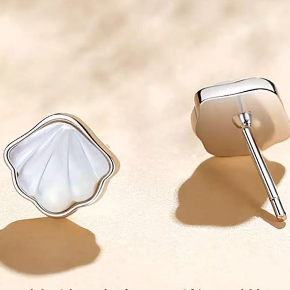 925 Sterling Silver Shell Stud Earrings, image 4