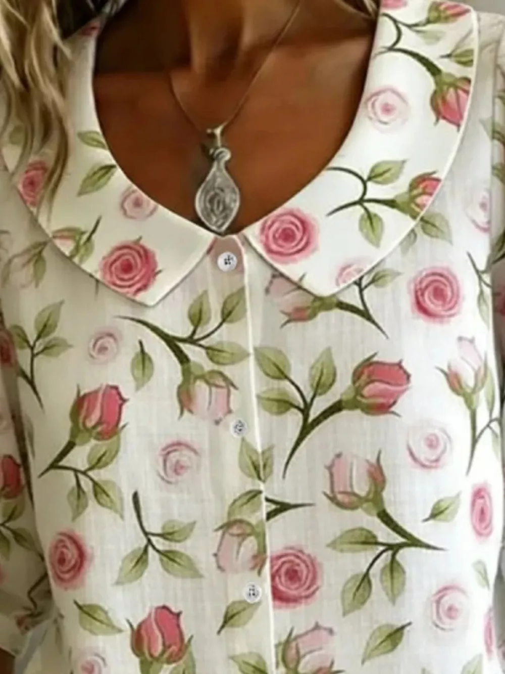 Floral Print Peter Pan Collar Shirt, image 3