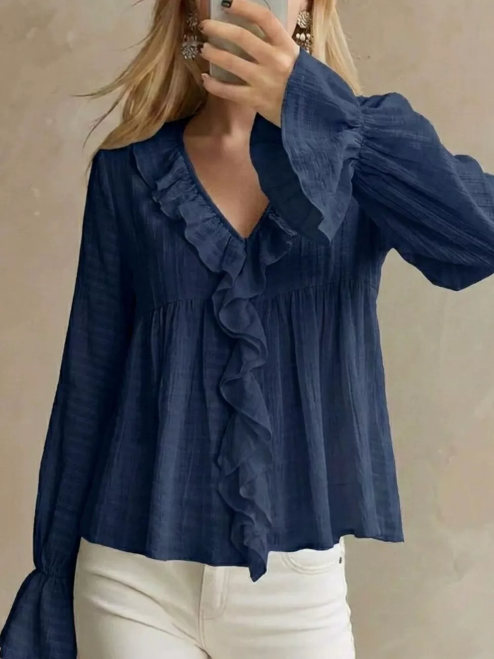 Ruffled V-Neck Flounce Sleeve Blouse, image 7