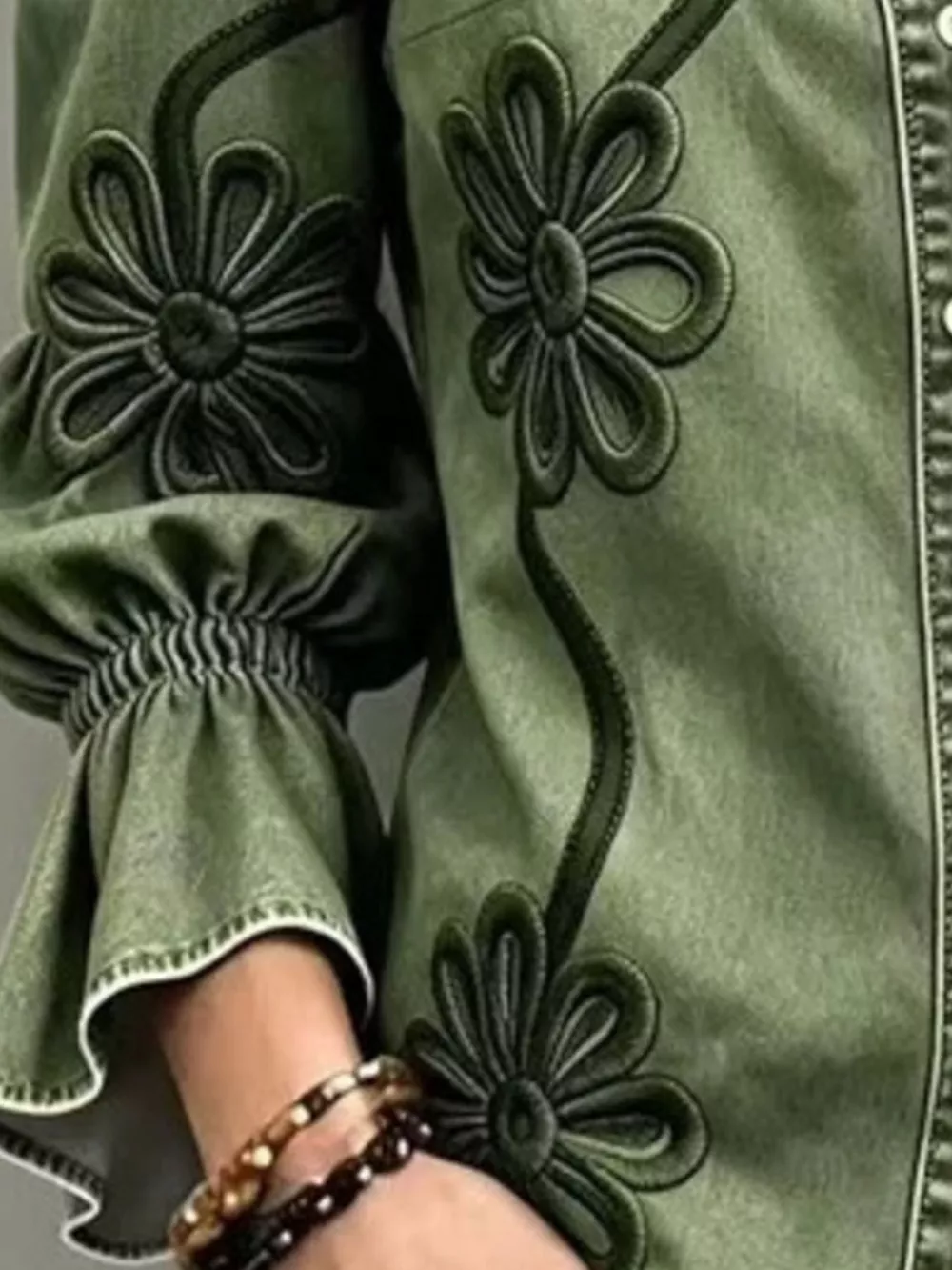 Full Size Denim Lock Floral Embroidered Shirt Plus Size, image 6