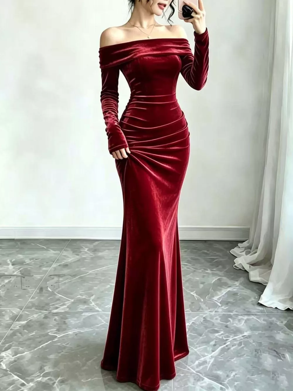 Full Size Off-Shoulder Velvet Mermaid Maxi Dress Plus Size, image 7