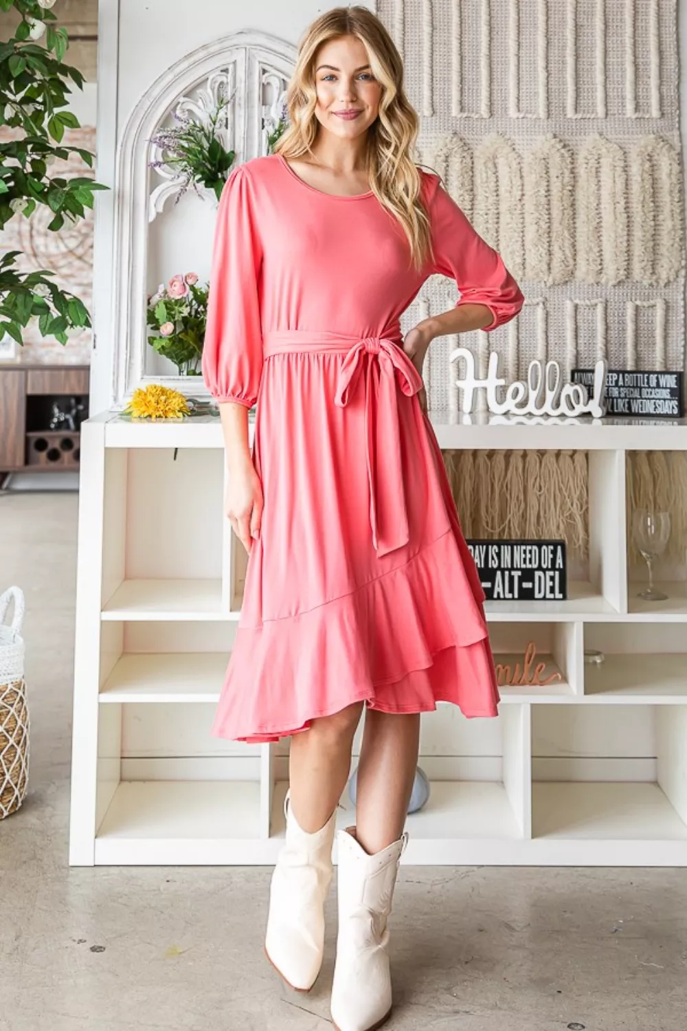 Tie Front Ruffle Hem Dress, image 2
