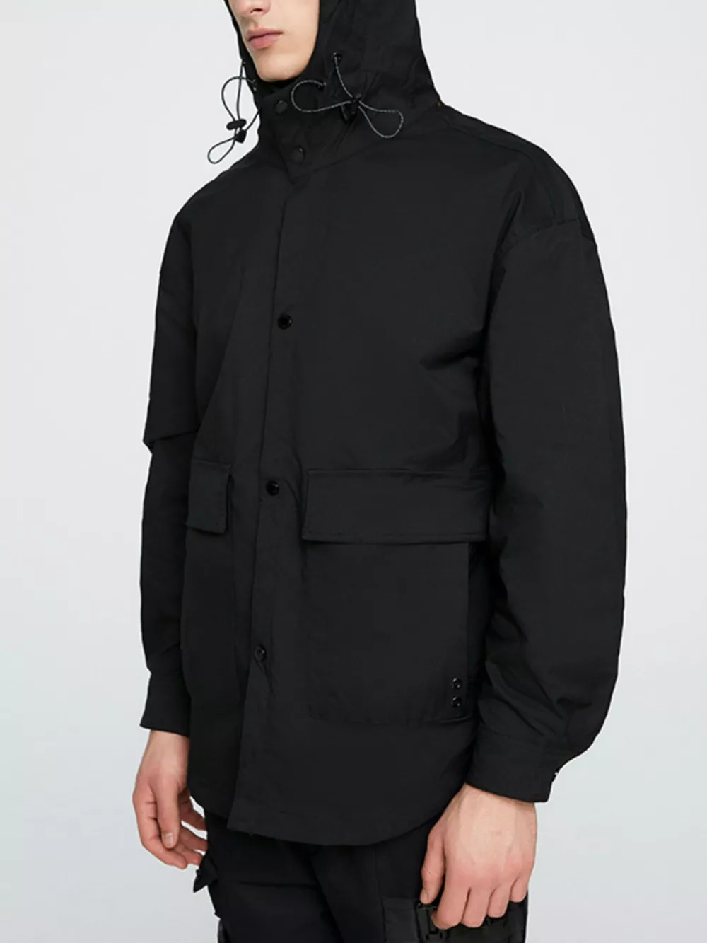 Men's Plus Size Urban Style Hooded Snap Down Jacket, image 3