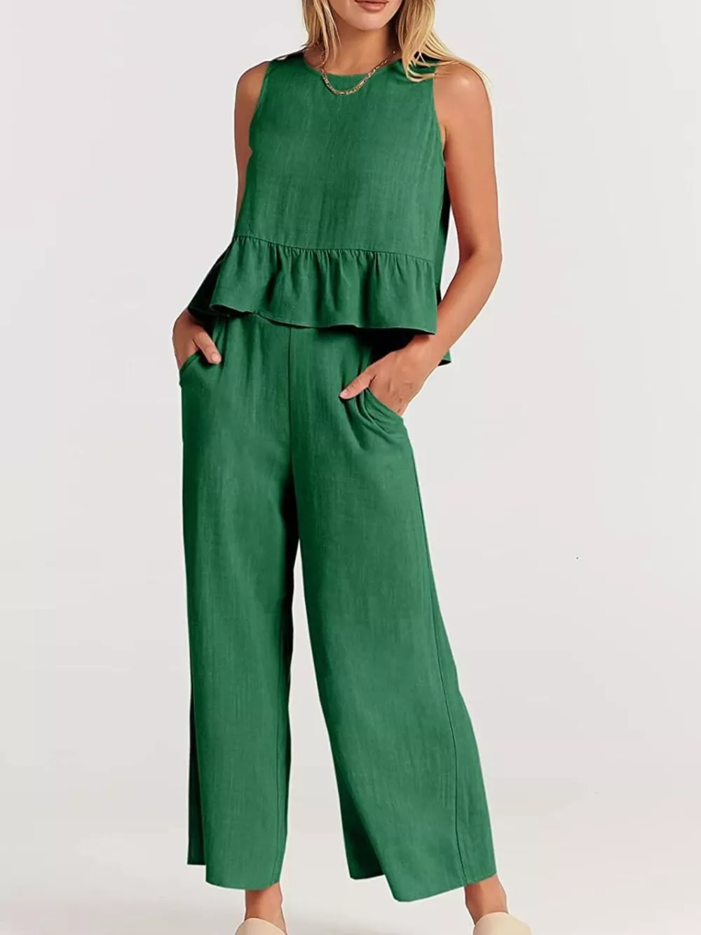 Full Size Ruffled Hem Sleeveless Top and Wide-Leg Pants Set Plus Size, image 13