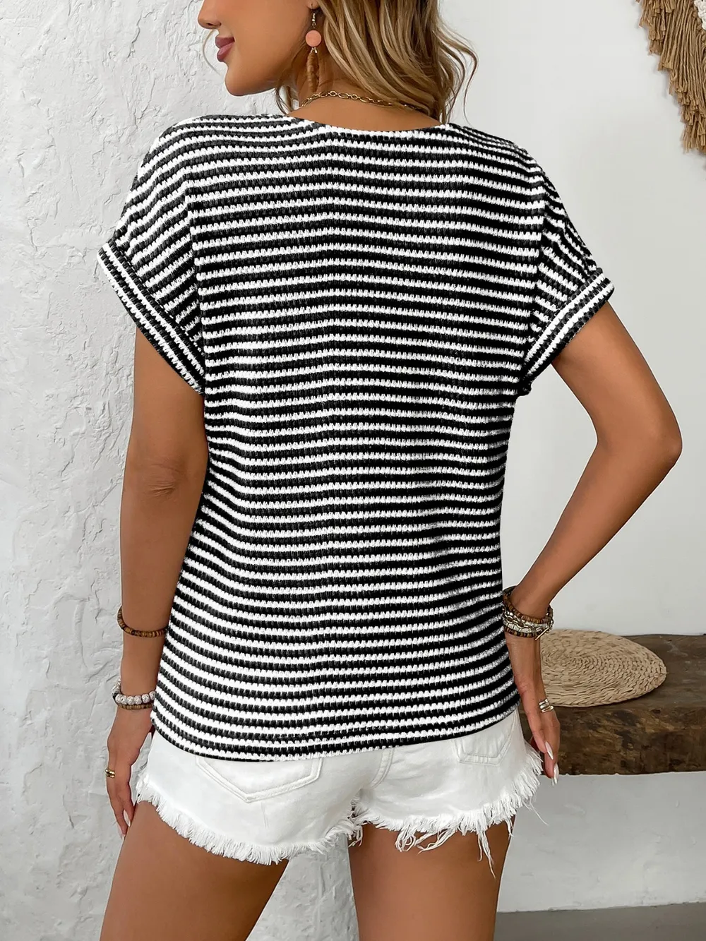 Striped V-Neck Short Sleeve T-Shirt, image 3
