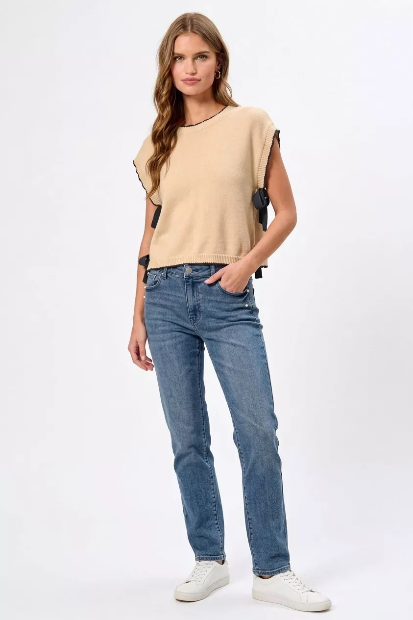 Lightweight Sweater Dolman Side Ribbon Tie Top