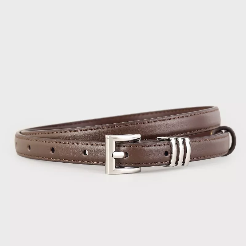 Skinny Leather Belt with Silver Buckle, image 4