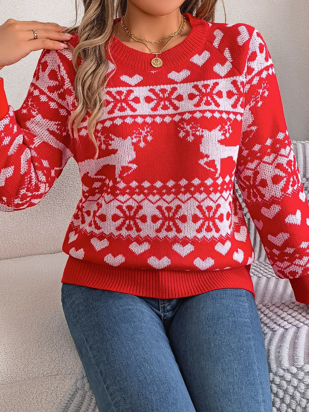 Christmas Element Round Neck Long Sleeve Sweater, image 17