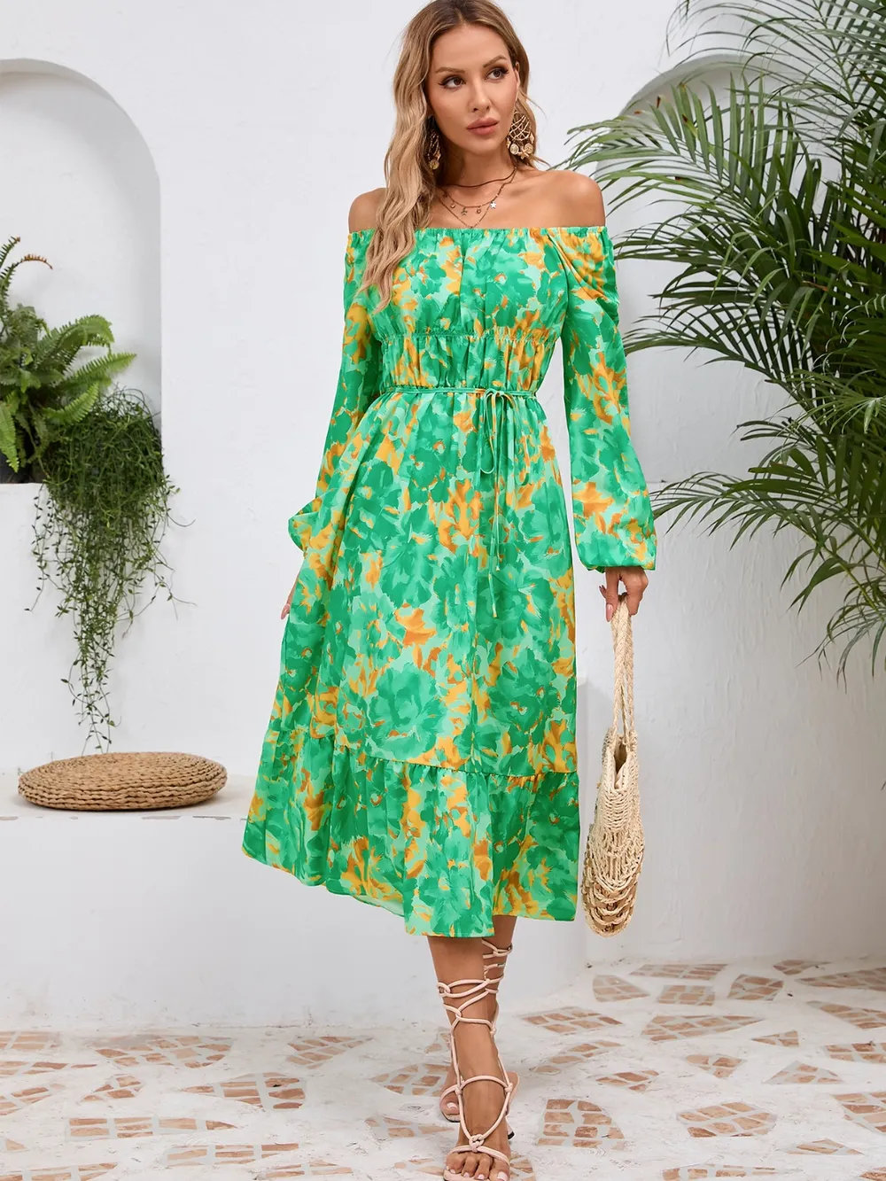 Printed Long Sleeve Midi Dress, image 24