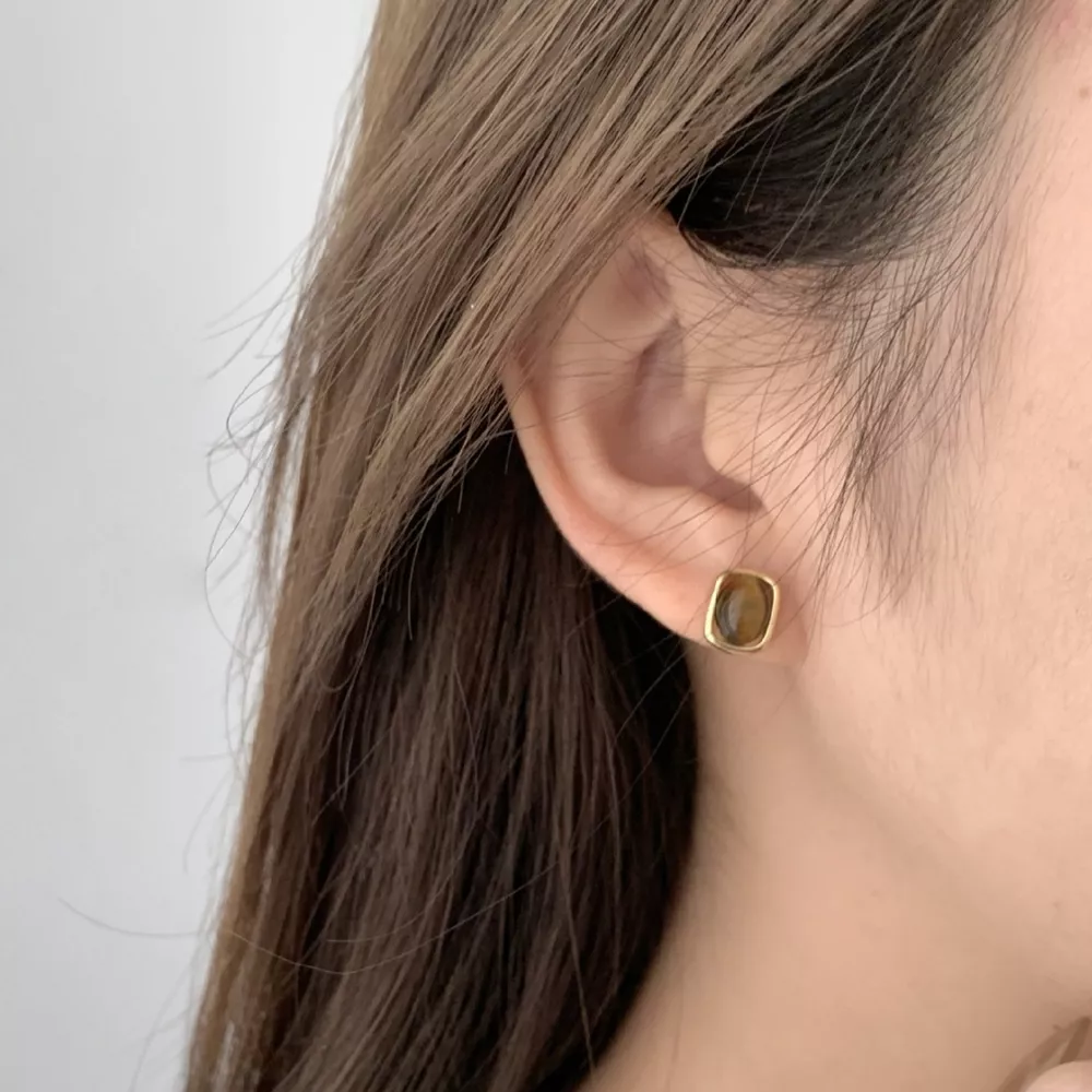 Square Tiger Eye Stud Earrings, image 4