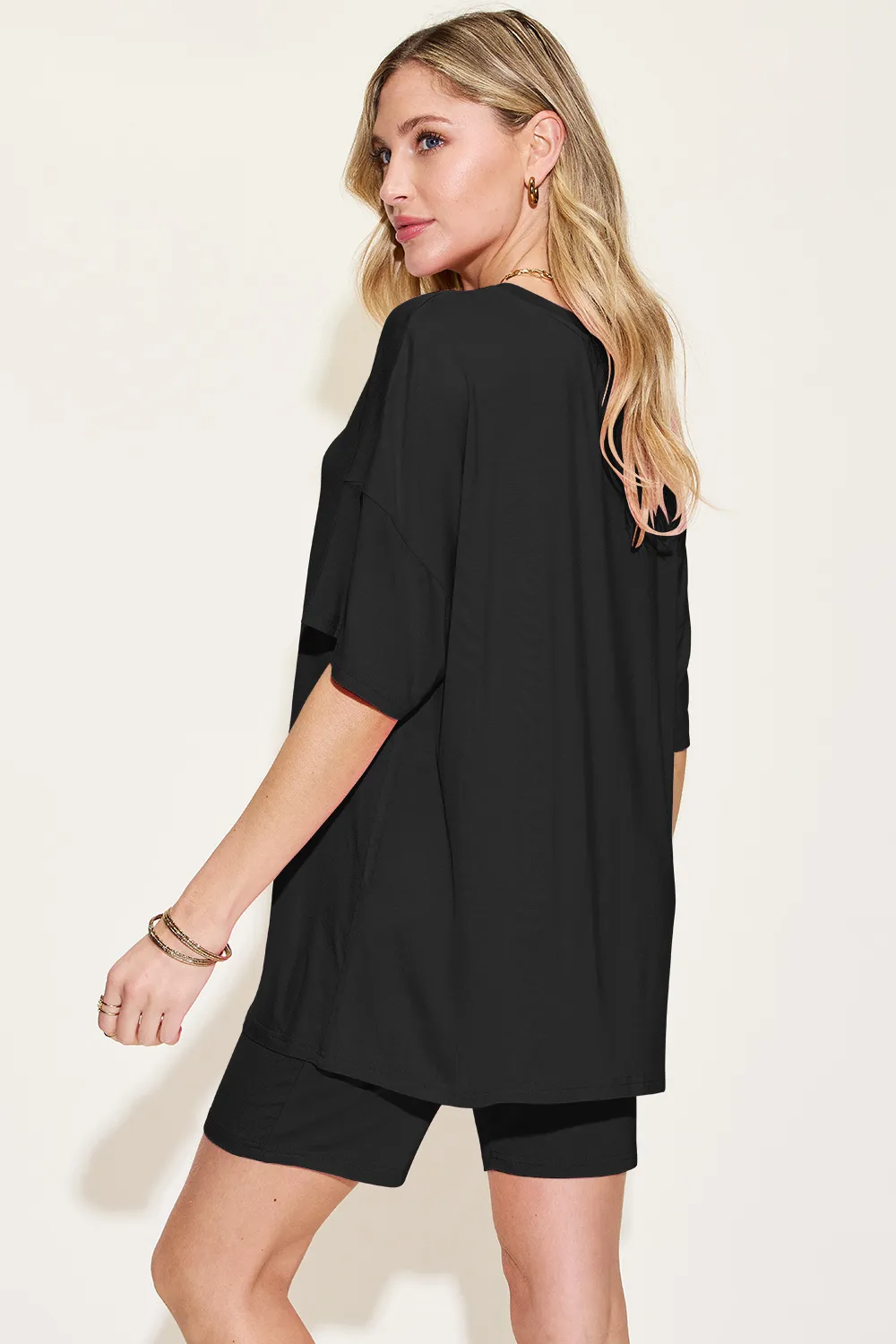 Bamboo Full Size V-Neck Drop Shoulder T-Shirt and Shorts Set, image 7
