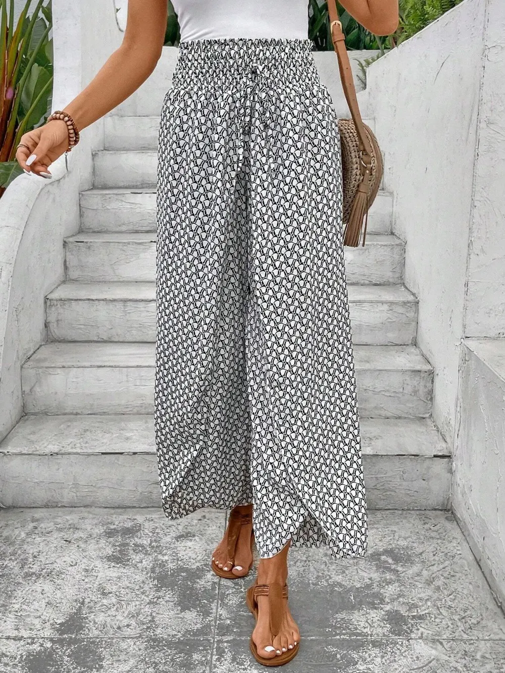 Tied Printed Wide Leg Pants, image 7