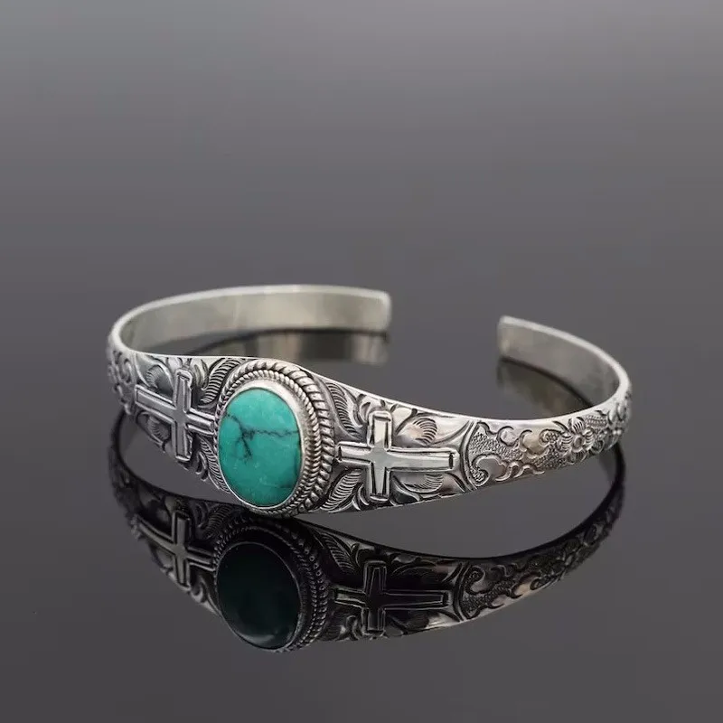 Artificial Turquoise Alloy Open Bracelet, image 2