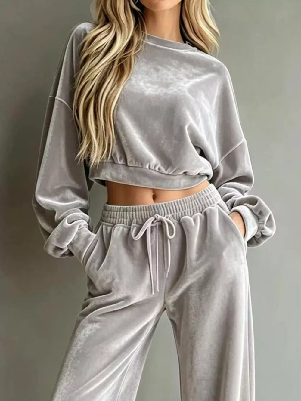 Full Size Cropped Sweatshirt and Wide-Leg Pants Set Plus Size, image 6