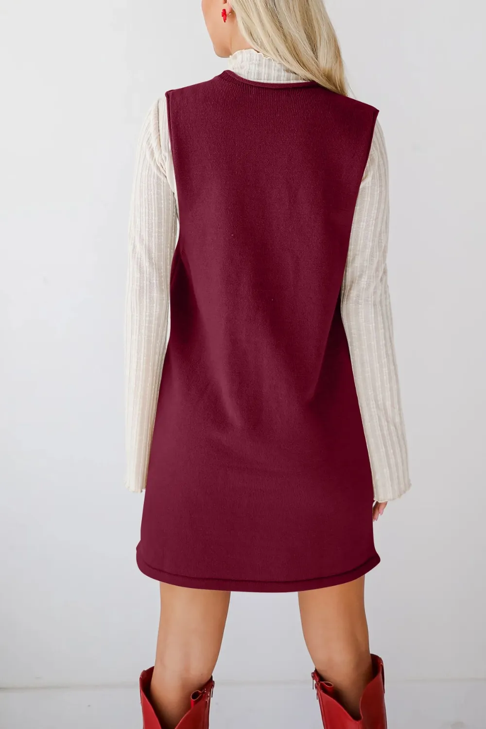 Pocketed V-Neck Mini Sweater Overall Dress, image 3