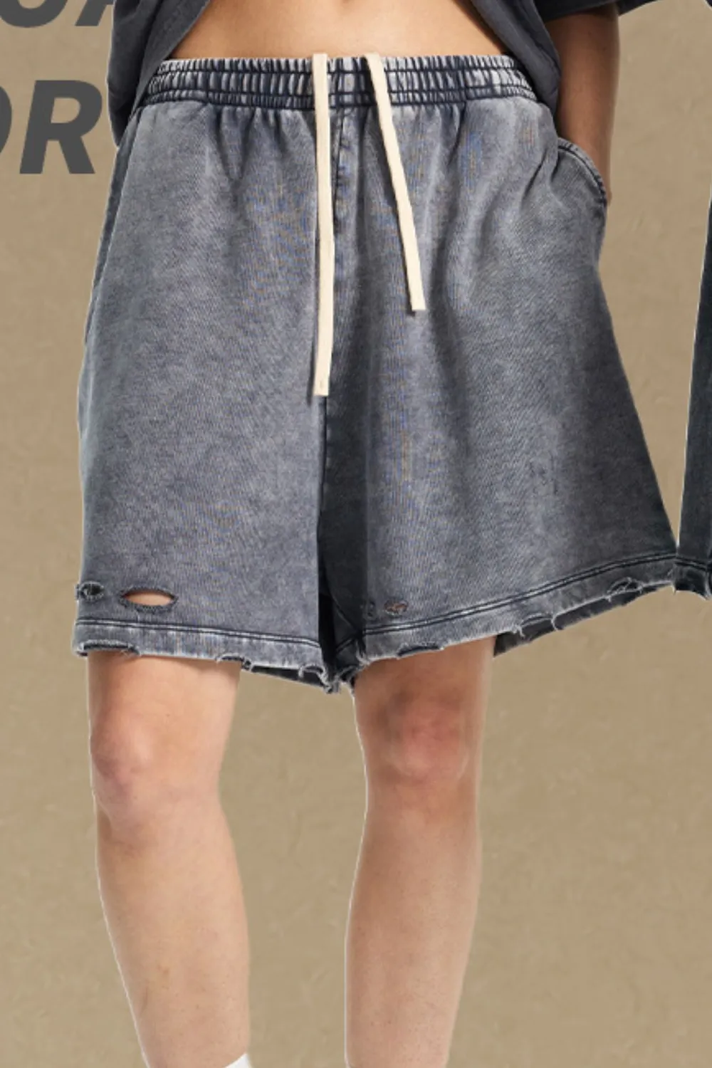 Men's Distressed Drawstring Shorts