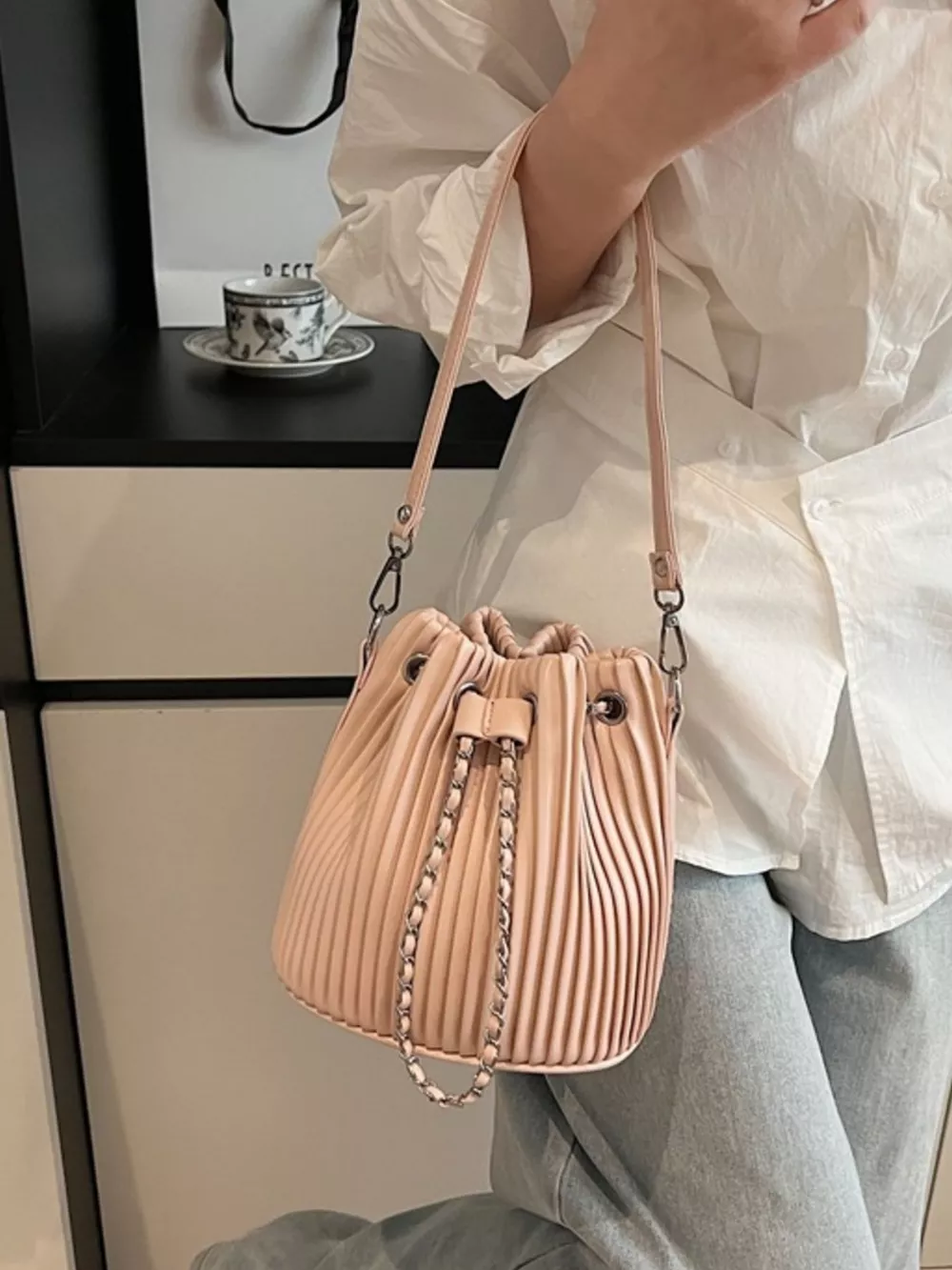 Pleated Bucket Crossbody Bag, image 3