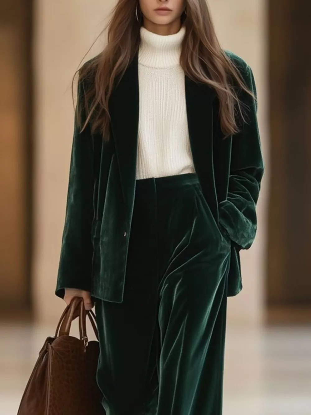 Velvet Blazer and Wide-Leg Pants Two-Piece Set, image 10