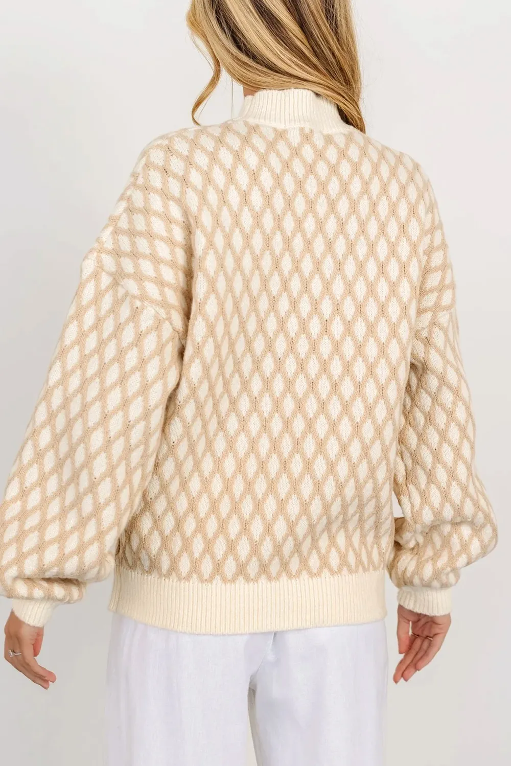 Diamond Pattern Mock Neck Long Sleeve Sweater, image 2