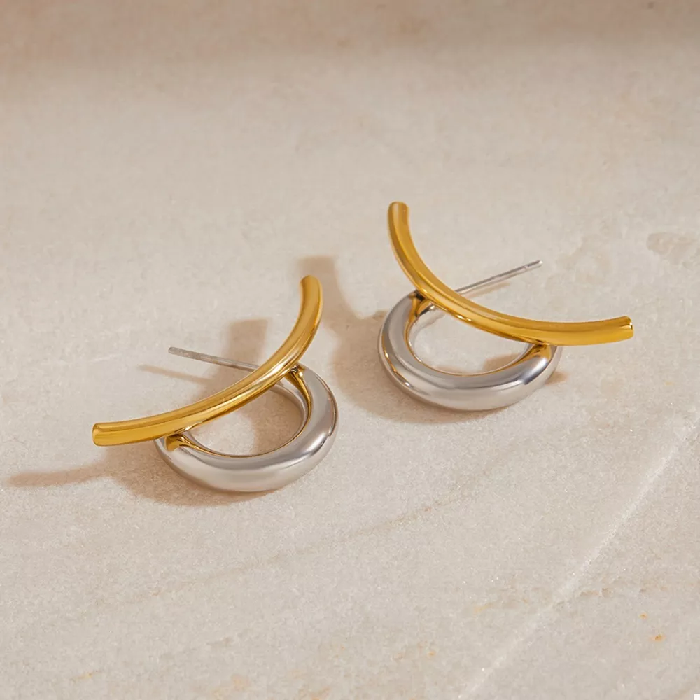 Two-Tone Modern C-Hoop Earrings, image 5