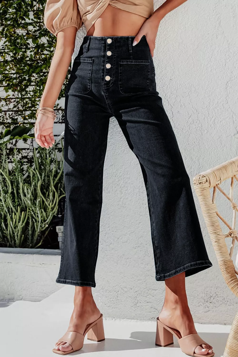 High-Waisted Button-Fly Wide-Leg Jeans, image 5
